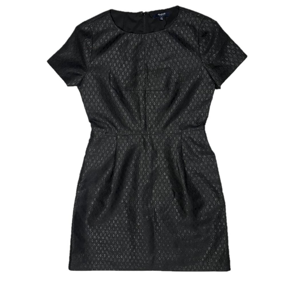 Madewell Black & Silver Metallic Jacquard Brocade Print Fitted Dress Sz 2